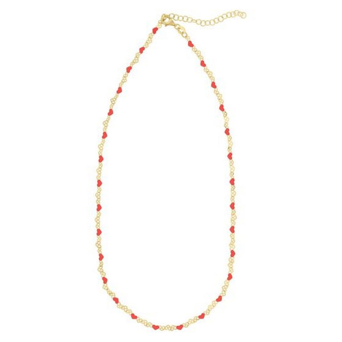 Sterling Silver Gold Plated Red Enamel Hearts Necklace