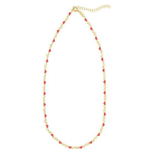 Sterling Silver Gold Plated Red Enamel Hearts Necklace