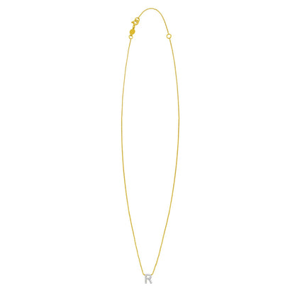 14K Yellow Gold Mini Diamond R Initial Pendant Necklace