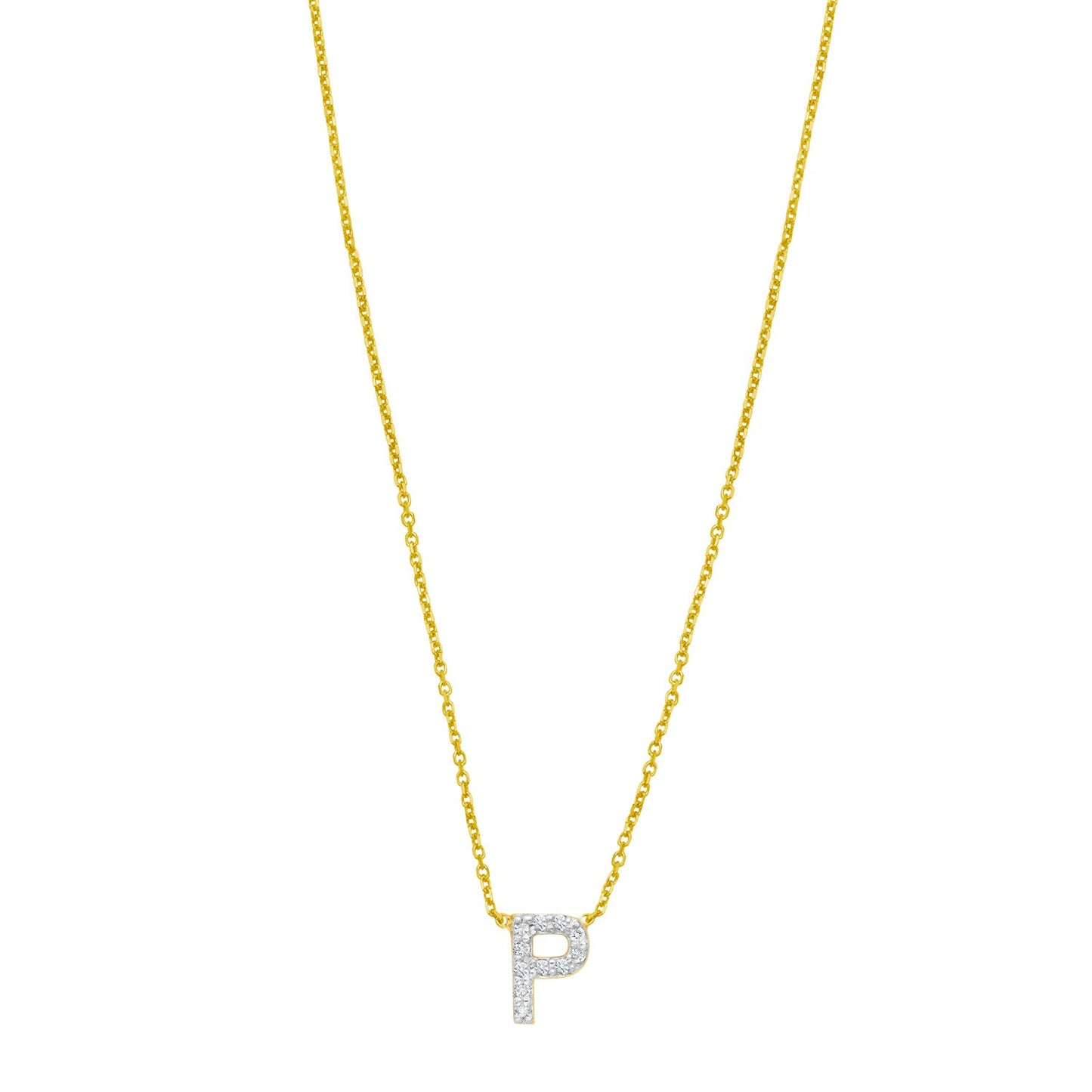 14K Yellow Gold Mini Diamond P Initial Pendant Necklace