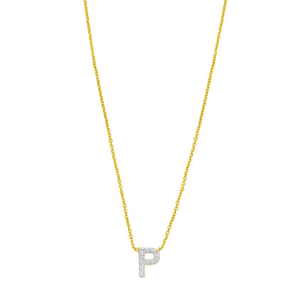 14K Yellow Gold Mini Diamond P Initial Pendant Necklace
