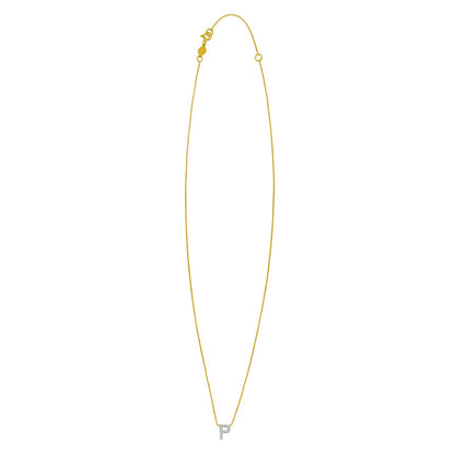 14K Yellow Gold Mini Diamond P Initial Pendant Necklace