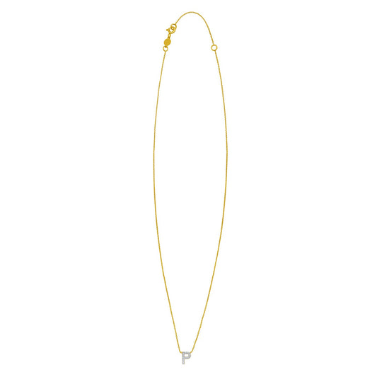 14K Yellow Gold Mini Diamond P Initial Pendant Necklace