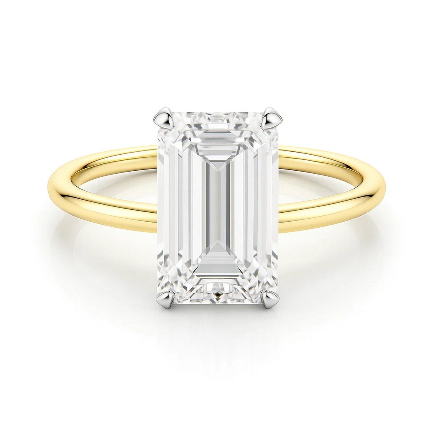 3 Carat Emerald Lab Grown IGI G/VS1 Diamond Solitaire Ring in 14K Yellow Gold