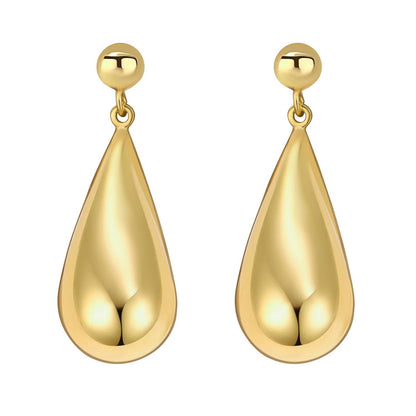 Sterling Silver Yellow Gold Plated Puffed Teardrop Dangle Earrings