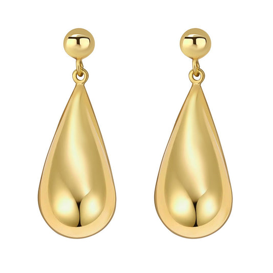 Sterling Silver Yellow Gold Plated Puffed Teardrop Dangle Earrings