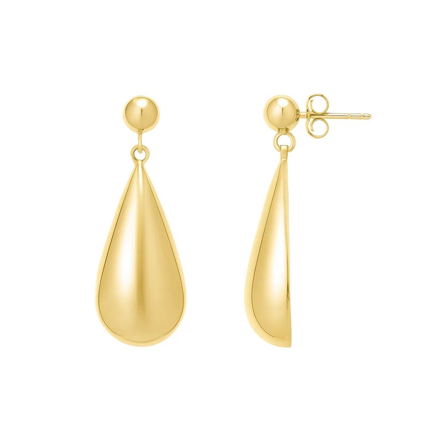 Sterling Silver Yellow Gold Plated Puffed Teardrop Dangle Earrings