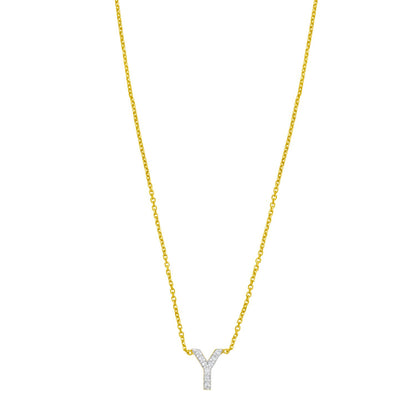 14K Yellow Gold Mini Diamond Y Initial Pendant Necklace