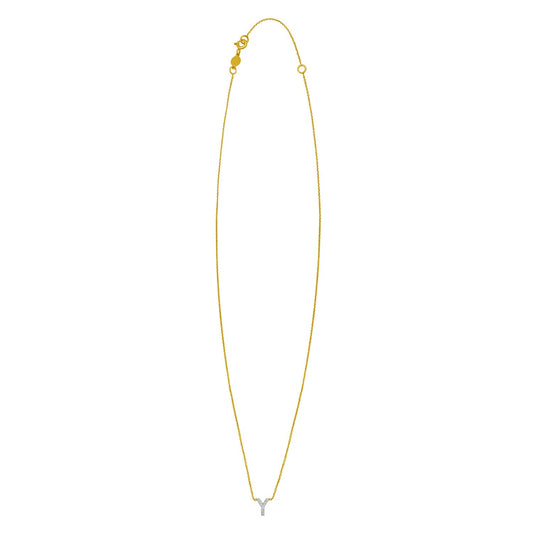 14K Yellow Gold Mini Diamond Y Initial Pendant Necklace