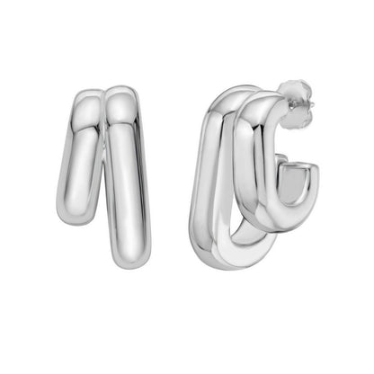 Sterling Silver Double Row Big and Small Hoop Earrings