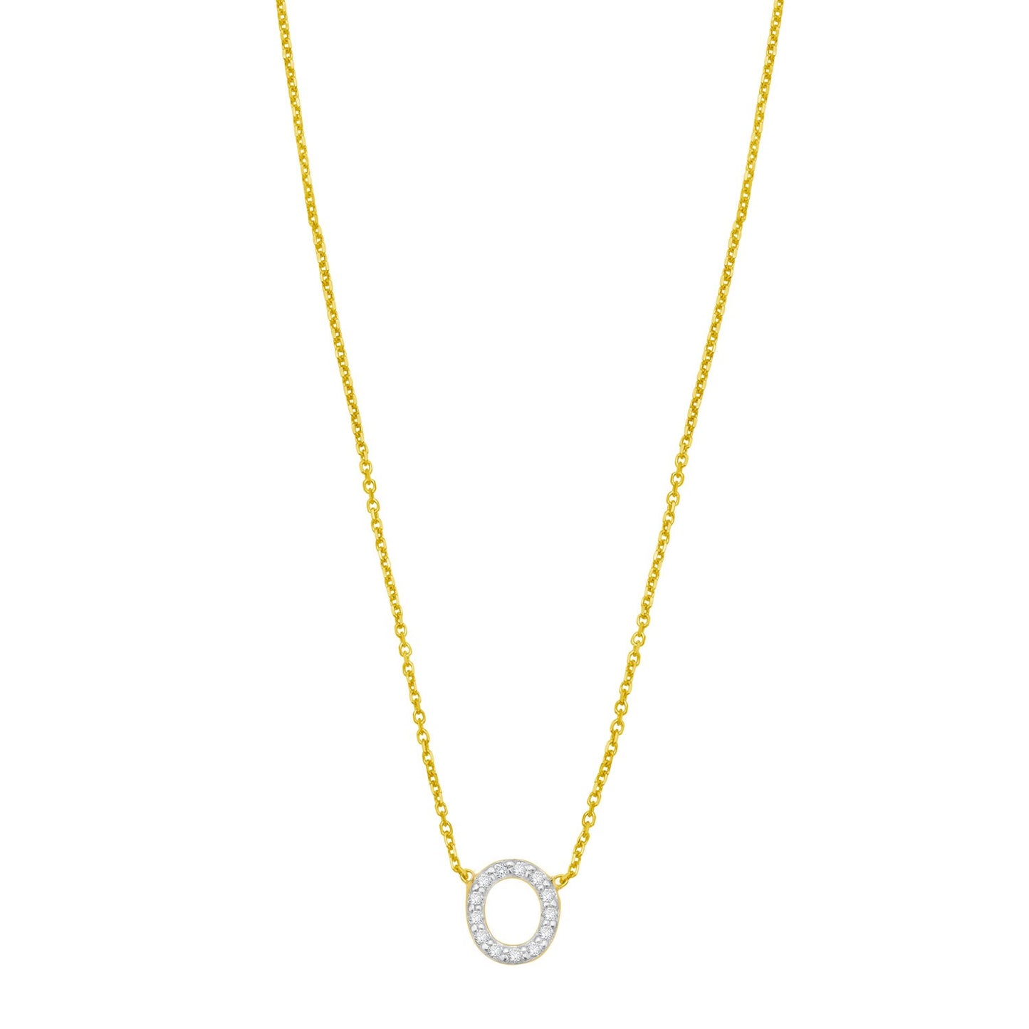 14K Yellow Gold Mini Diamond O Initial Pendant Necklace