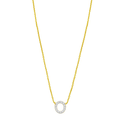 14K Yellow Gold Mini Diamond O Initial Pendant Necklace