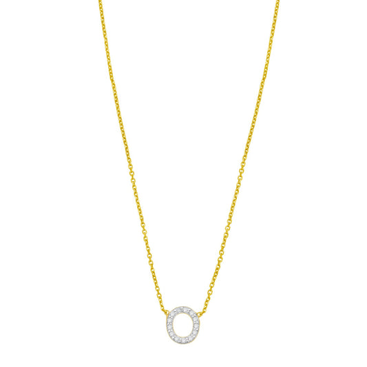 14K Yellow Gold Mini Diamond O Initial Pendant Necklace