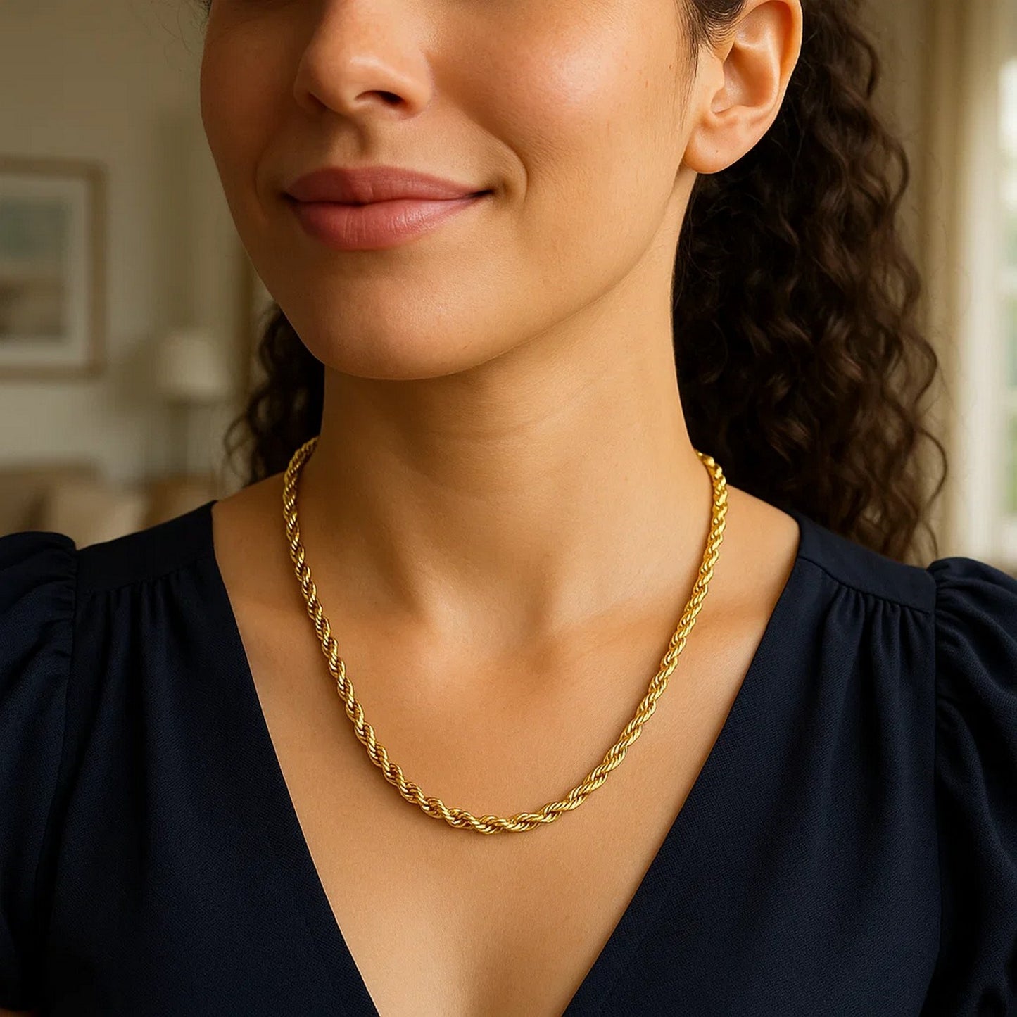 Sterling Silver Yellow Gold Plated Diamond Cut Royal Rope Chain (4.40 mm)