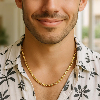 Sterling Silver Yellow Gold Plated Diamond Cut Royal Rope Chain (4.40 mm)