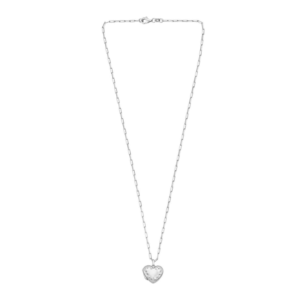 Sterling Silver Rhodium Plated Heart Locket Necklace
