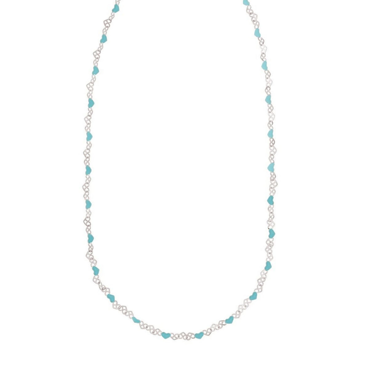 Sterling Silver Rhodium Plated Blue Enamel Hearts Necklace