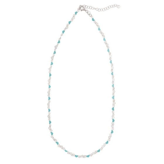 Sterling Silver Rhodium Plated Blue Enamel Hearts Necklace
