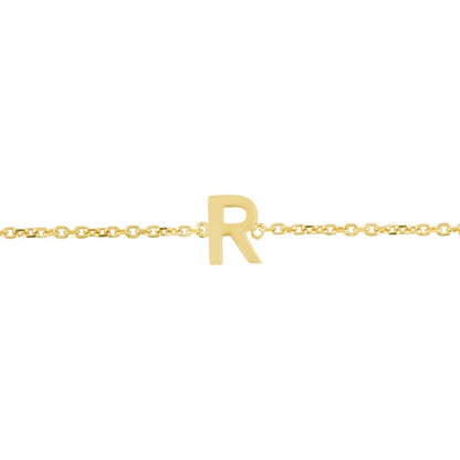 14K Yellow Gold Mini Initial R Bracelet