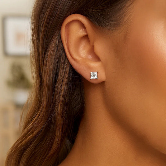 Sterling Silver Princess CZ Stud Earrings (6.00 mm)