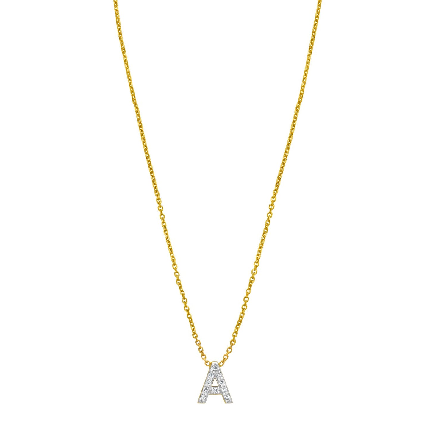 14K Yellow Gold Mini Diamond A Initial Pendant Necklace