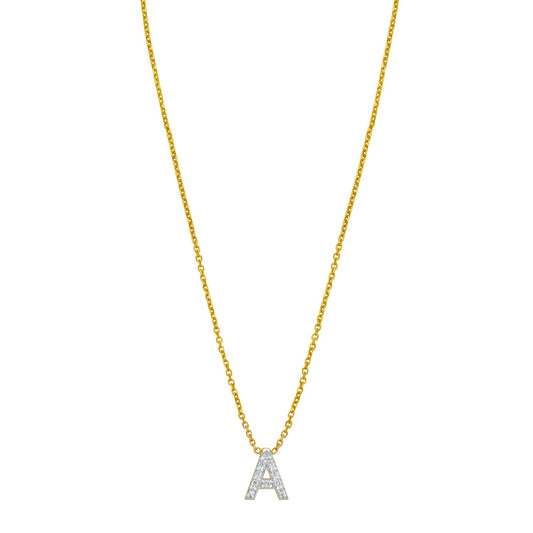 14K Yellow Gold Mini Diamond A Initial Pendant Necklace