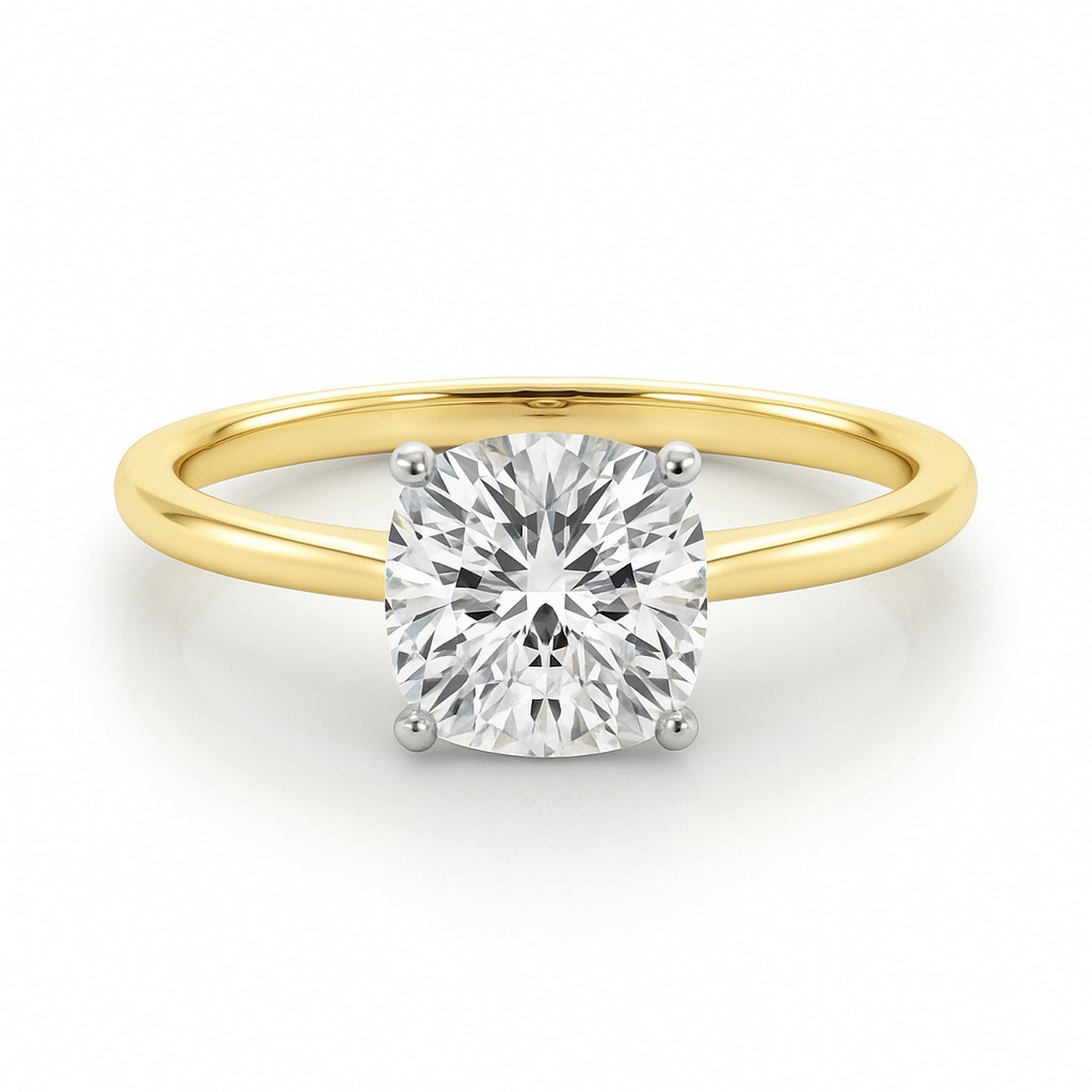 2 Carat Cushion Lab Grown IGI G/VS1 Diamond Solitaire Ring in 14K Yellow Gold