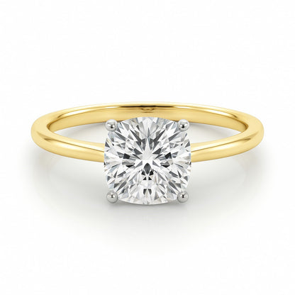 2 Carat Cushion Lab Grown IGI G/VS1 Diamond Solitaire Ring in 14K Yellow Gold