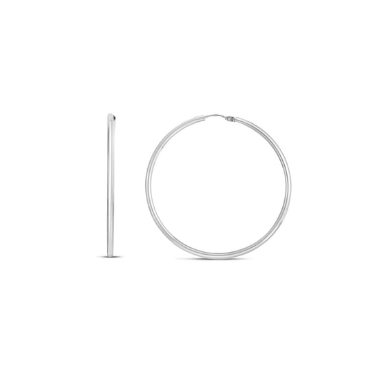 Rhodium Plated Endless Hoop Earrings in Sterling Silver
