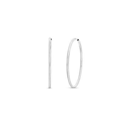 Rhodium Plated Endless Hoop Earrings in Sterling Silver