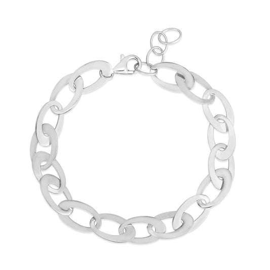 Sterling Silver Rhodium Plated Italian Oval Link Bracelet (8.70 mm)