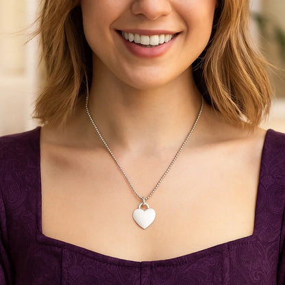 Sterling Silver Rhodium Plated Heart Charm Necklace