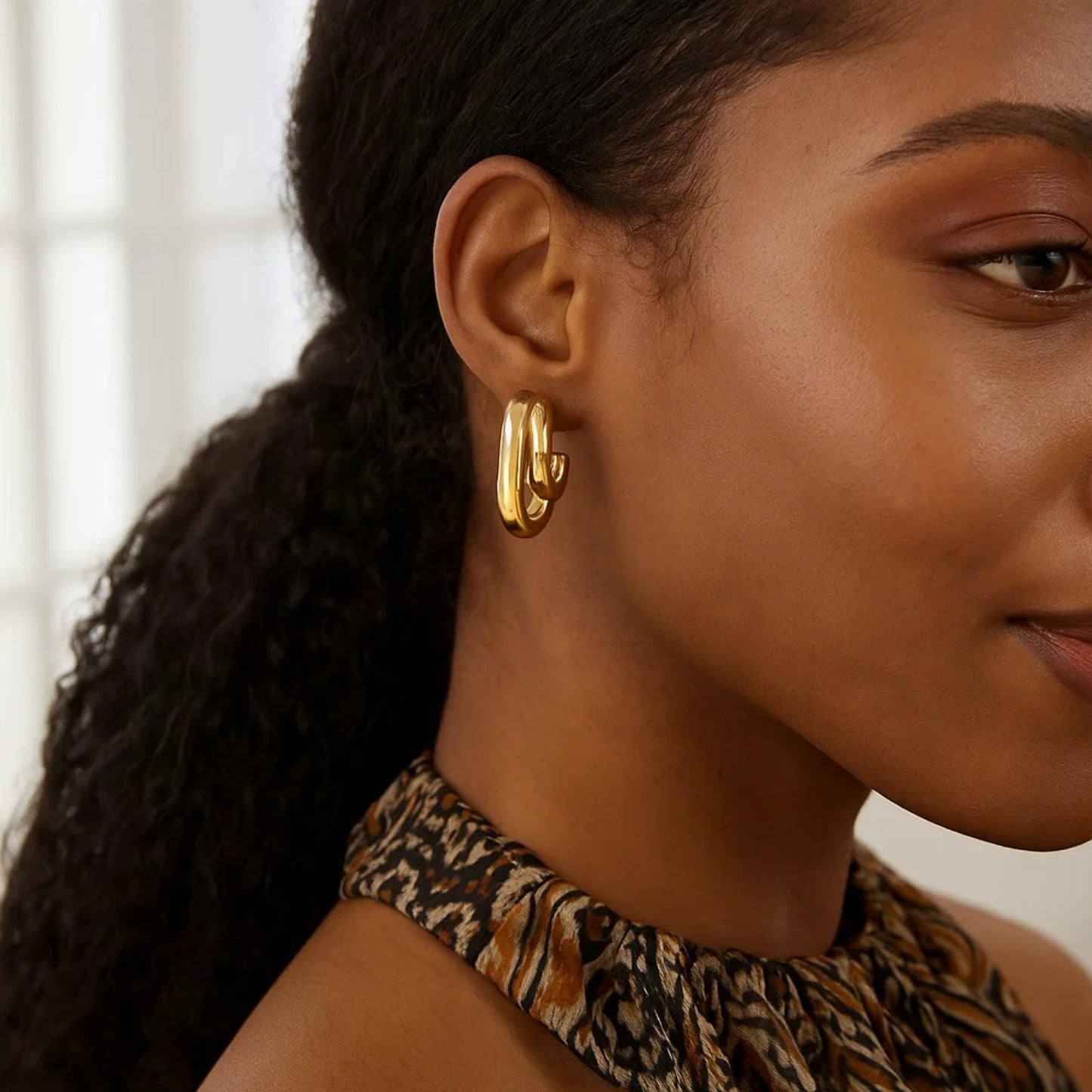 Sterling Silver Yellow Gold Plated Double Row Big and Small Hoop Earrings