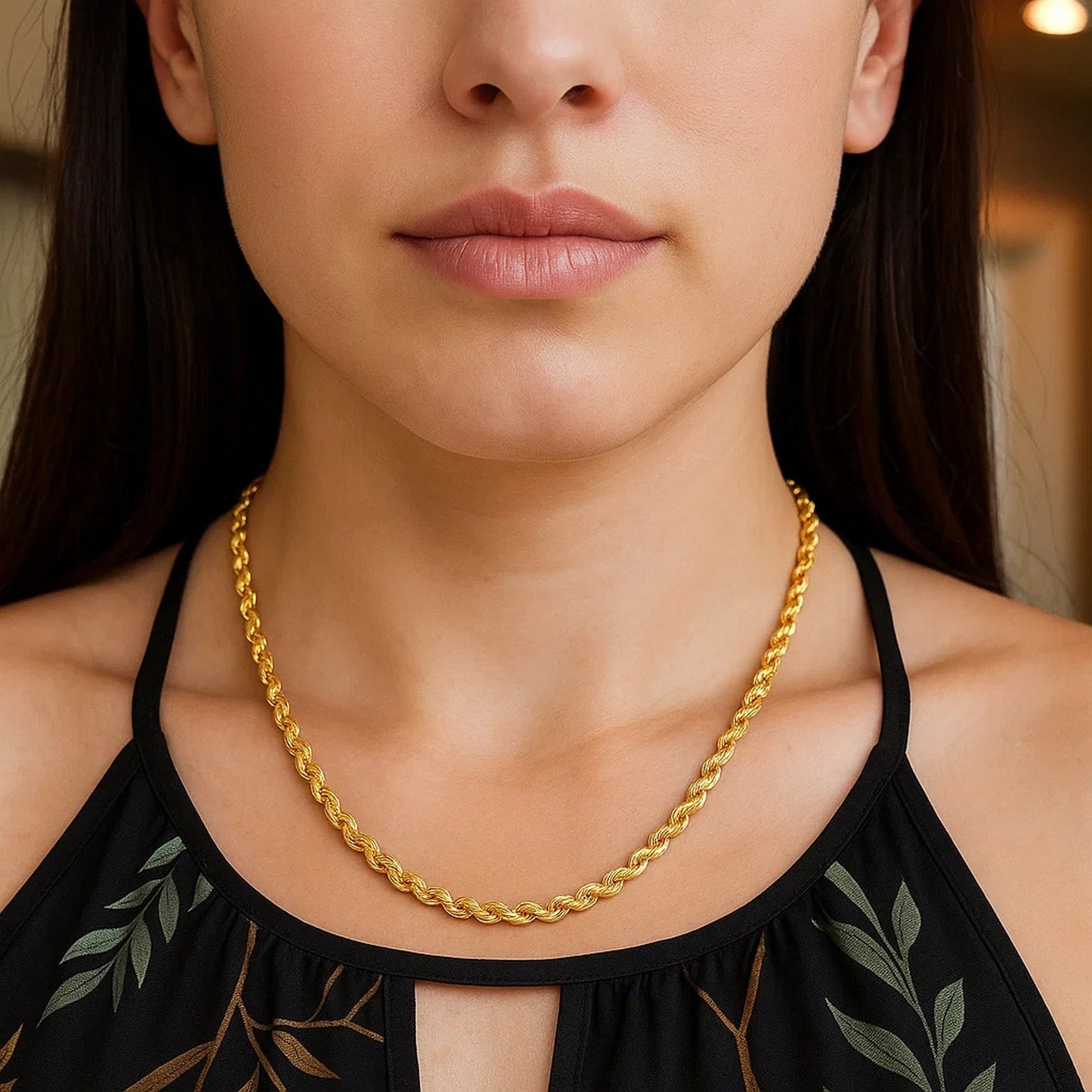 Sterling Silver Yellow Gold Plated Diamond Cut Royal Rope Chain (5.00 mm)