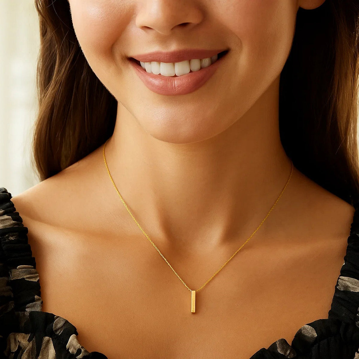 14K Yellow Gold Yours Truly Block Letter Initial I Necklace