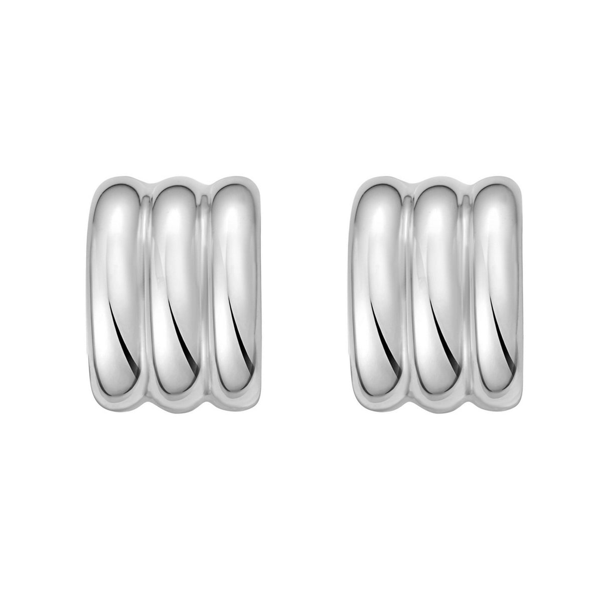 Sterling Silver Triple Row C Hoop Earrings