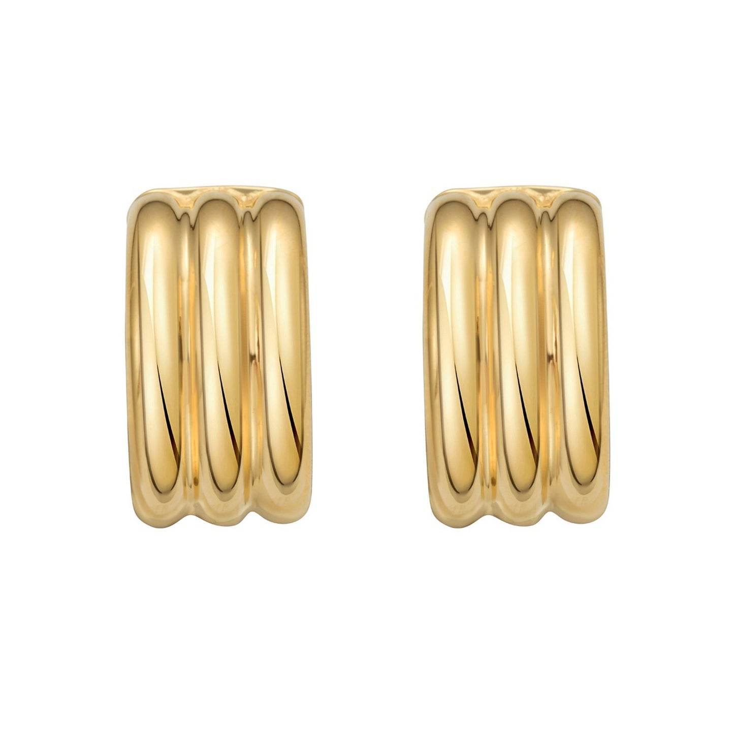 Sterling Silver Yellow Gold Plated Triple Row C Hoop Earrings