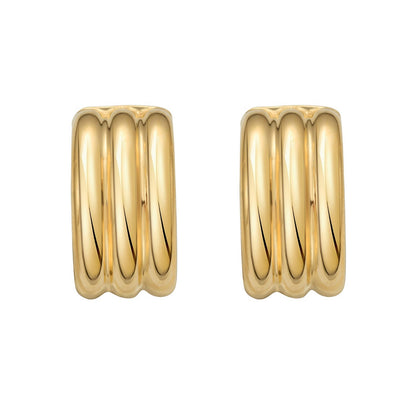 Sterling Silver Yellow Gold Plated Triple Row C Hoop Earrings