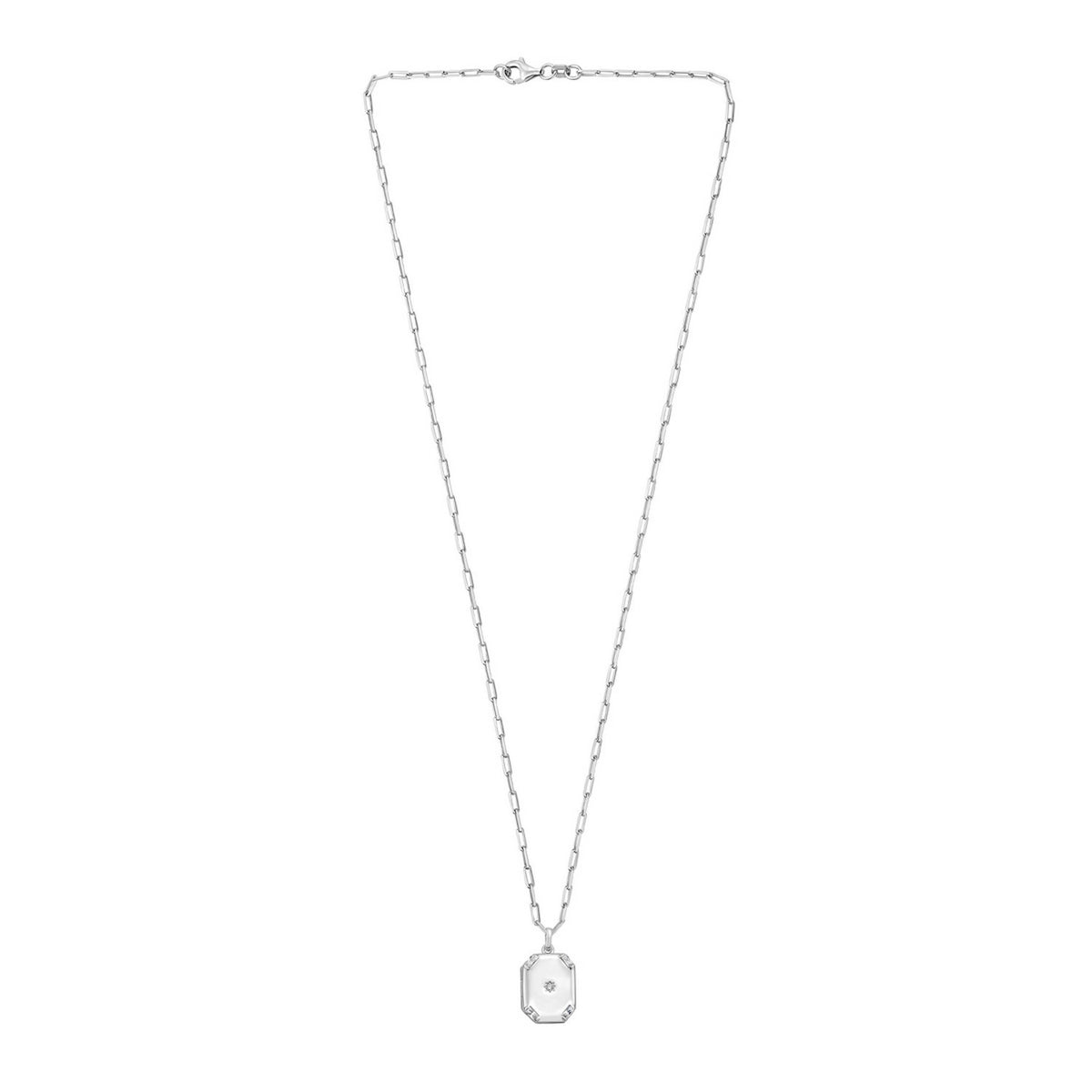 Sterling Silver Rhodium Plated Cubic Zirconia Octagonal Star Locket Necklace