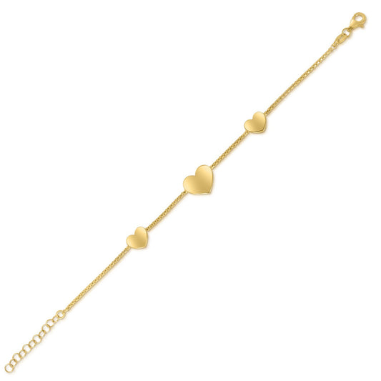 Sterling Silver Yellow Gold Plated Hearts Station Bracelet