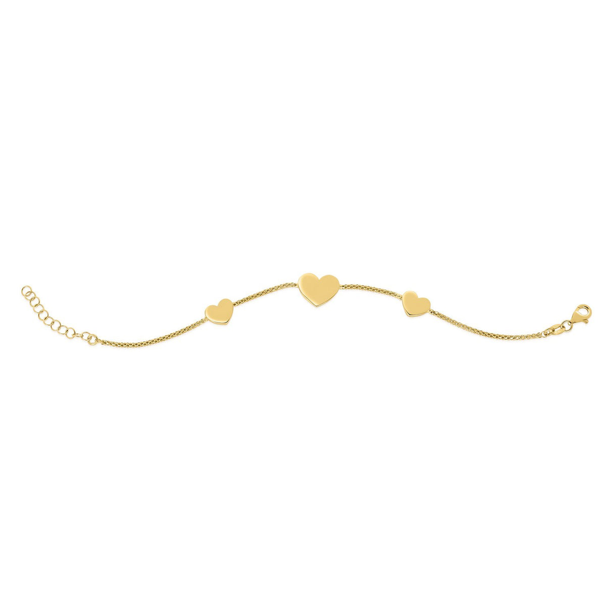 Sterling Silver Yellow Gold Plated Hearts Station Bracelet