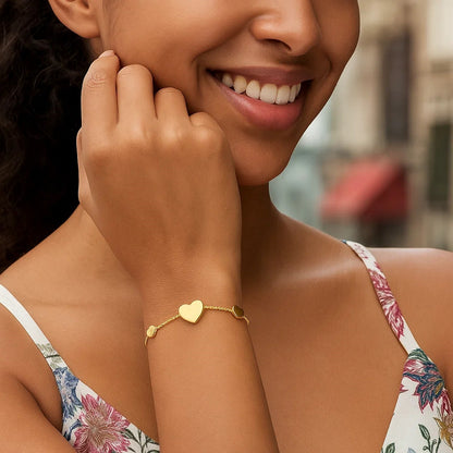 Sterling Silver Yellow Gold Plated Hearts Station Bracelet