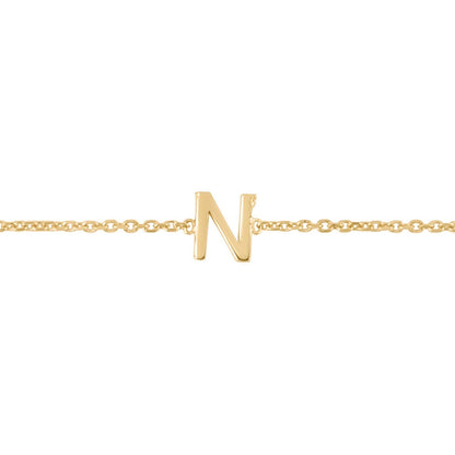 14K Yellow Gold Mini Initial N Bracelet