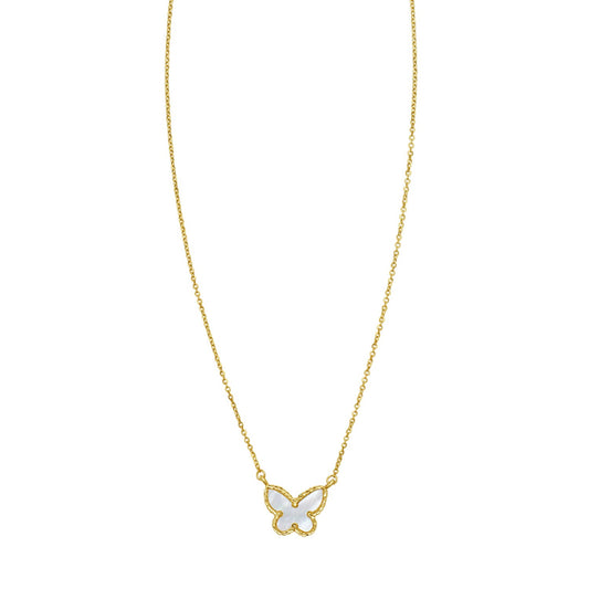 14K Yellow Gold Primavera Mother of Pearl Butterfly Necklace