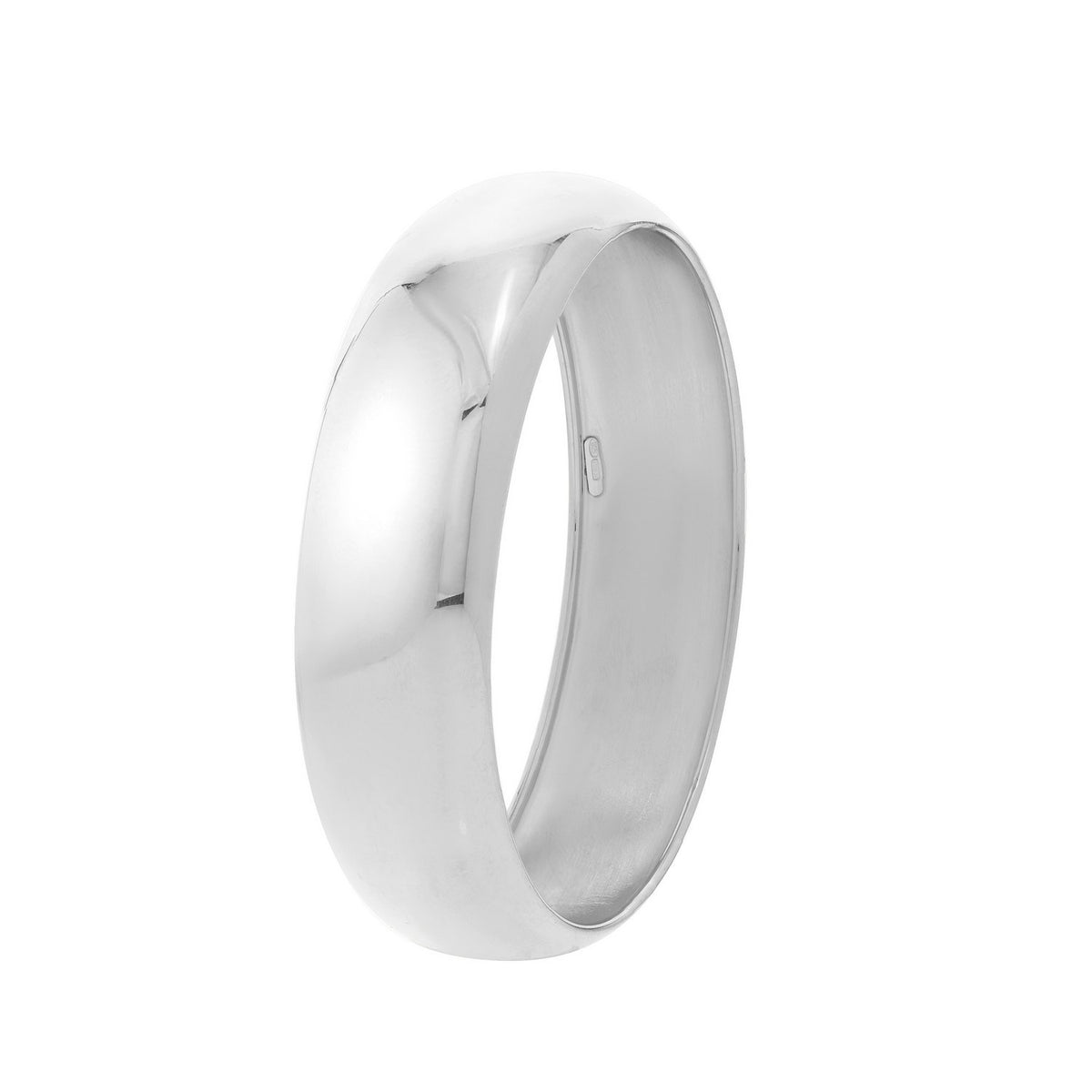 Sterling Silver Rhodium Plated Domed Classic Bangle (18.50 mm)
