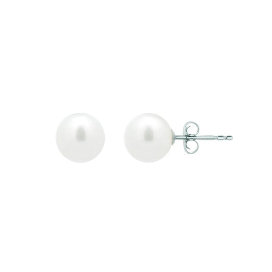 White Freshwater Cultured Pearl Stud Earrings in 14K White Gold (7.00 mm)