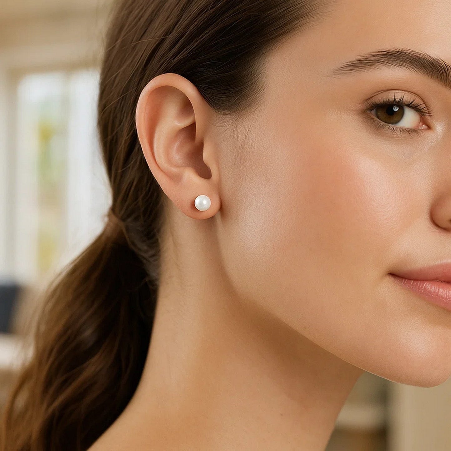 White Freshwater Cultured Pearl Stud Earrings in 14K White Gold (7.00 mm)