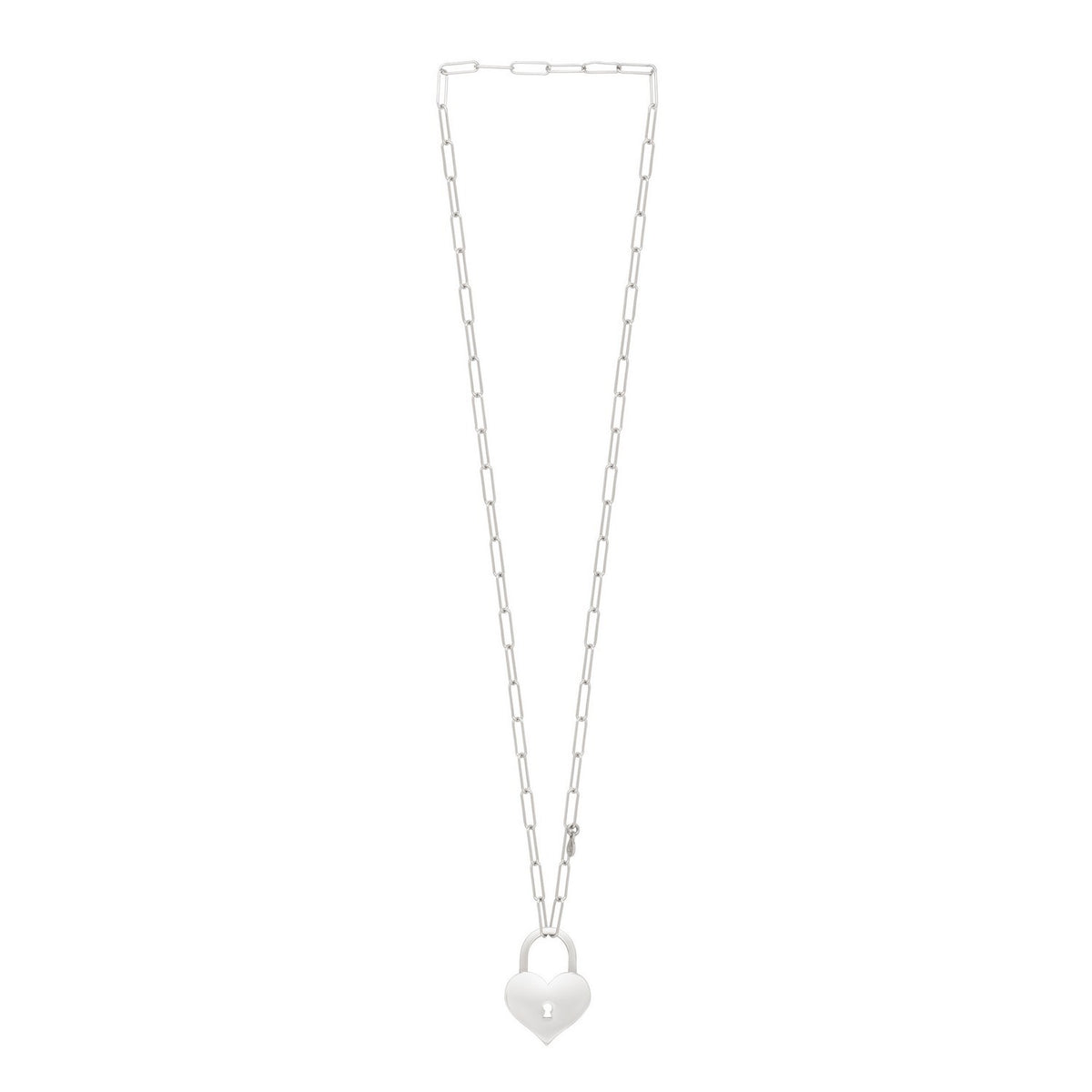 Sterling Silver Rhodium Plated Padlock Heart Necklace
