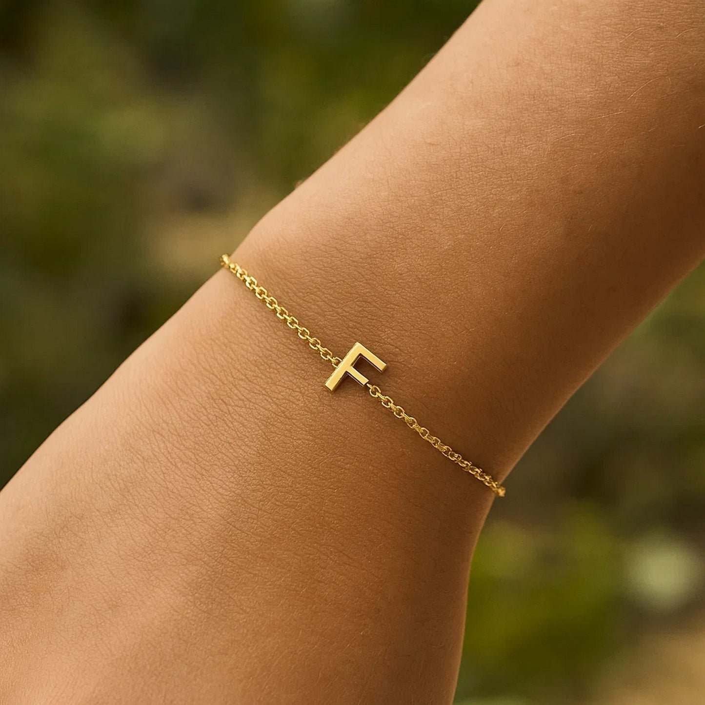 14K Yellow Gold Mini Initial F Bracelet