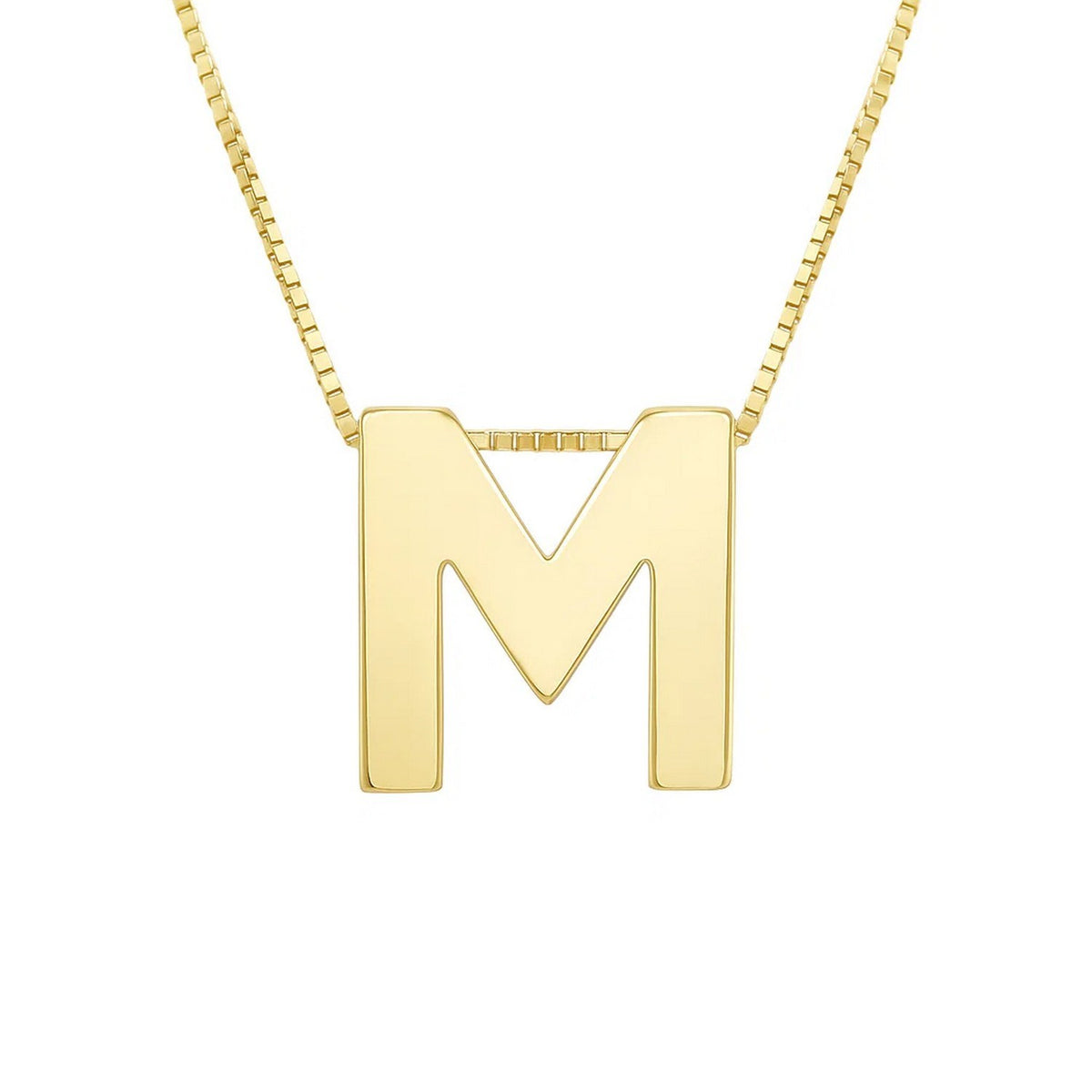 14K Yellow Gold Yours Truly Block Letter Initial M Necklace
